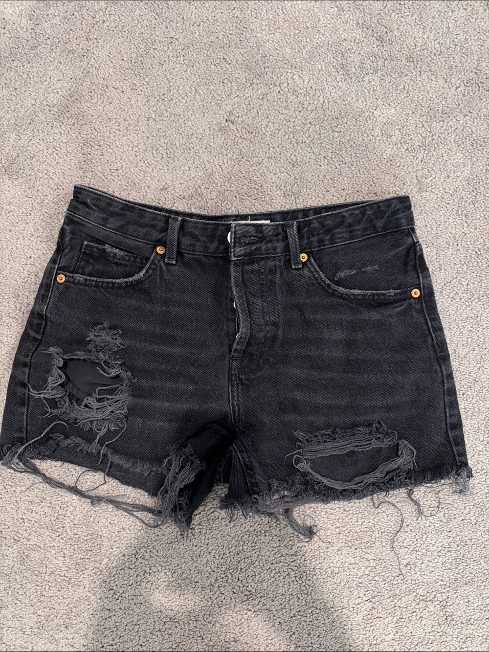 Topshop Black Distressed High-Rise Jean Shorts